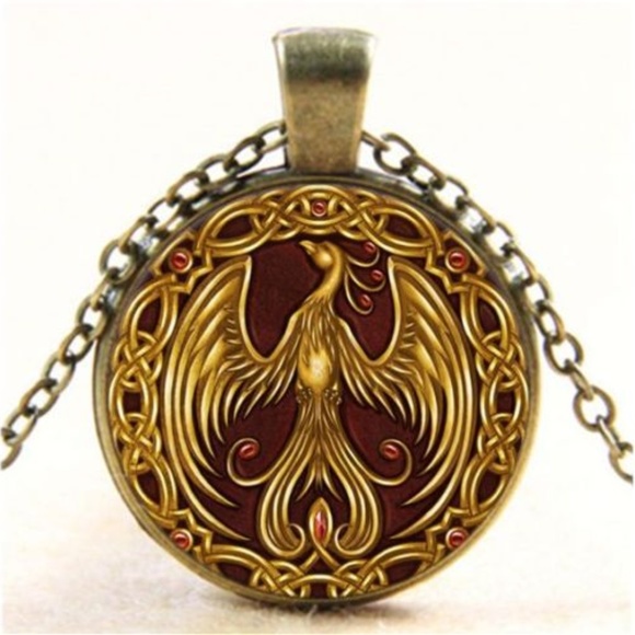 Separated&Struggling Jewelry - Gold Phoenix Photo Glass Cabochon Pendant Necklace